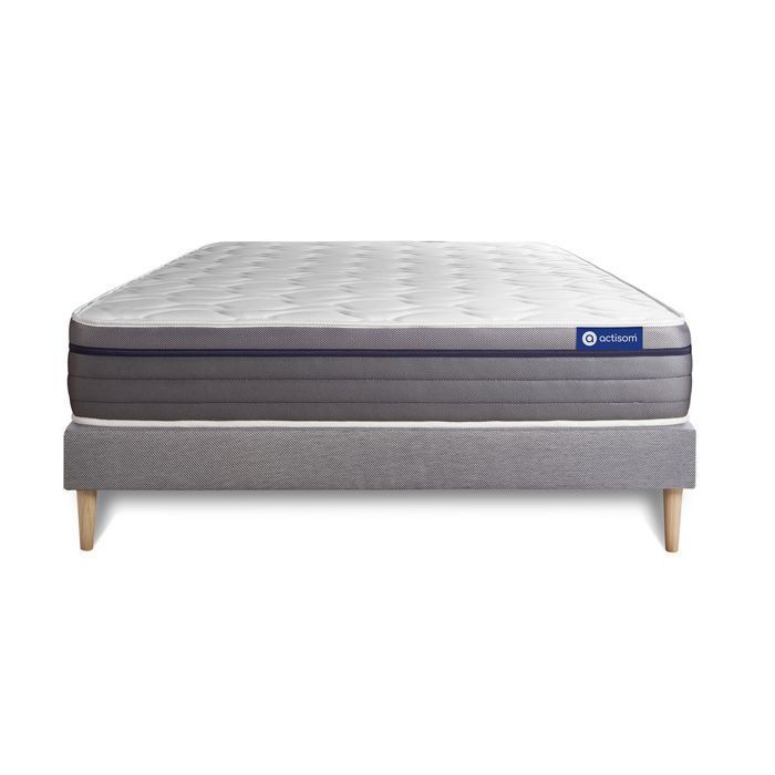 Conjunto de colchón y base de cama de 200x200 cm - Base de cama gris (requiere montaje) - ActiMemo Zen