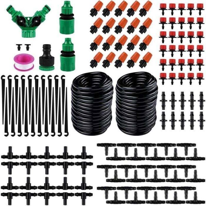 Kit de riego por goteo - MICH® - Ahorro de agua de hasta un 70% - 30 m de tubería - 50 boquillas y goteros ajustables