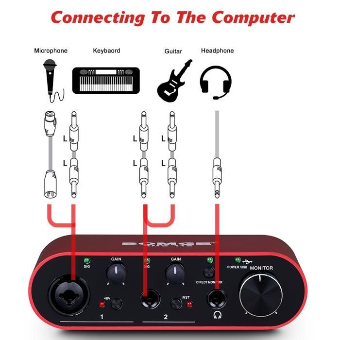 Interfaz de audio Focusrite Scarlett Solo USB 11S, mezclador, tarjeta de sonido profesional de 24 bits/192 kHz y amplificador de auriculares.