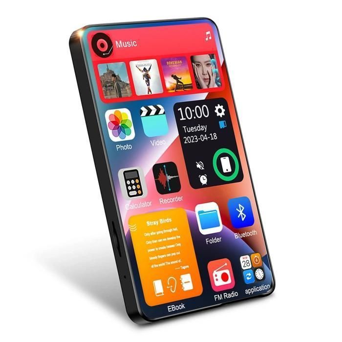 Lettore MP4, Bluetooth, touchscreen da 4 pollici, memoria da 16 GB, HD 1080p, qualità audio senza perdita di dati, altoparlante integrato, nero