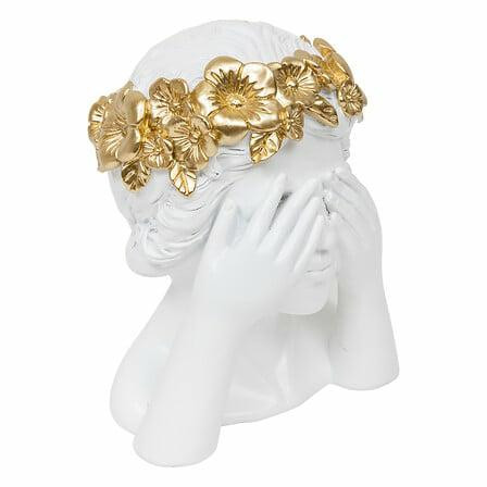 FIGURKA w kształcie głowy kobiety 22 cm biała/złote akcenty