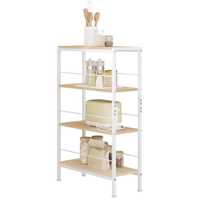 Estantería de almacenamiento WOLTU, estrecha, de 4 niveles, para cocina y salón, MDF, estructura metálica, roble claro + blanco, 50x20x78cm