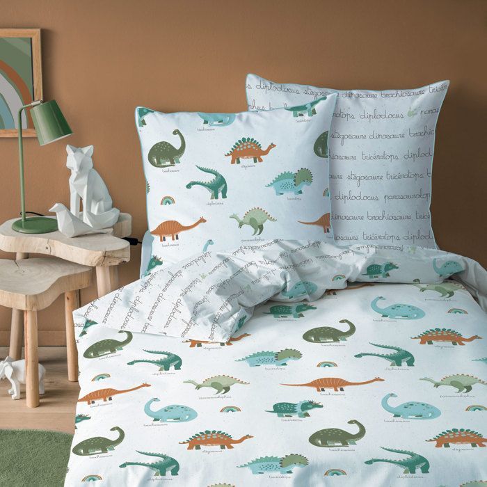 Juego de ropa de cama infantil 100% algodón - MATT & ROSE - DINOSAURIO - Blanco - 140x200+63x63cm