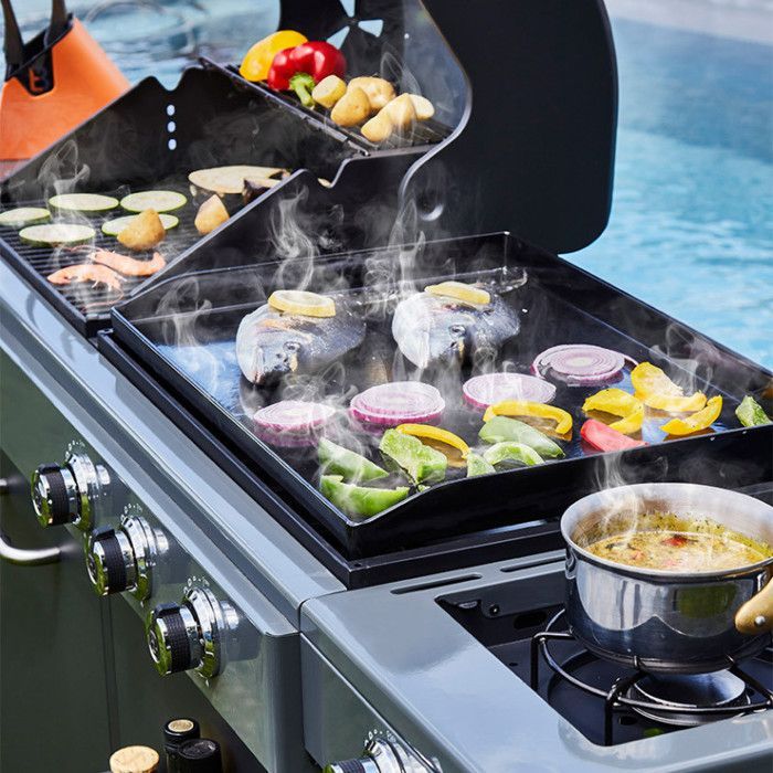 Barbecue à charbon + Plancha à gaz Bi Energy Gun Metal Brasero Favex 110 cm Noir