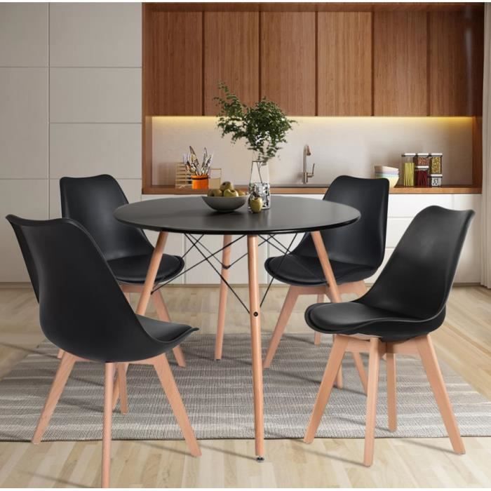 Stoelen - Catherina - Set van 6 - Zwart - Houten poten - Moderne Scandinavische stijl