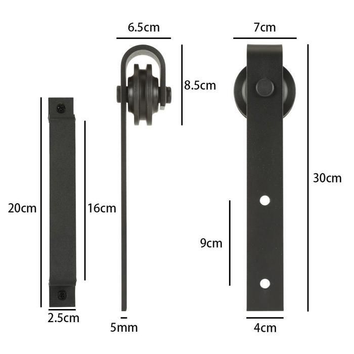 Kit di ferramenta per binario per porta scorrevole WOTTES da 150 cm con guida a pavimento regolabile - Ruota industriale a raggi grandi a forma di J - Per porta