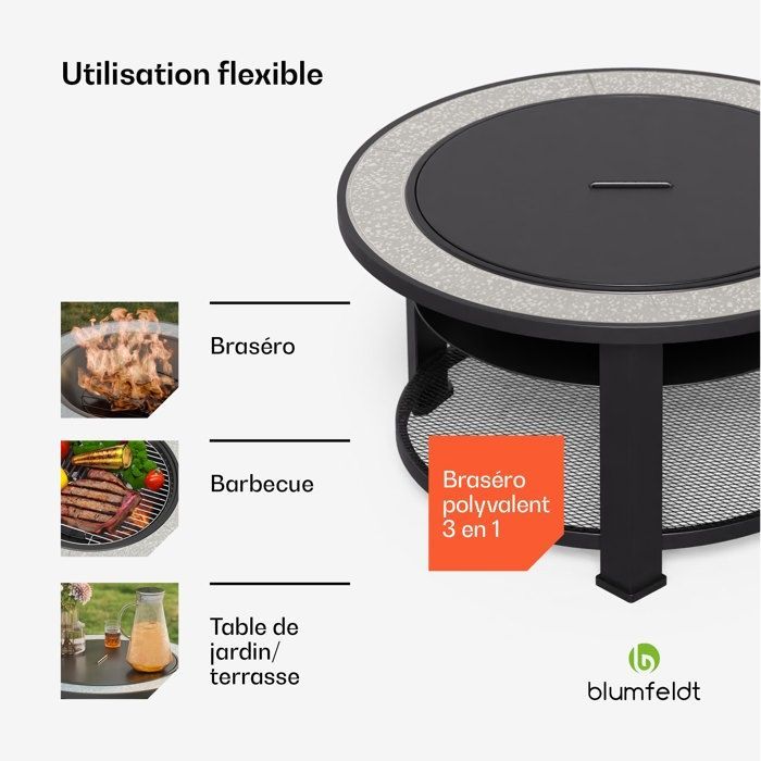 Blumfeldt Merano Circolo 3 en 1 brasero - Negro - Mesa de terrazo - 87cm