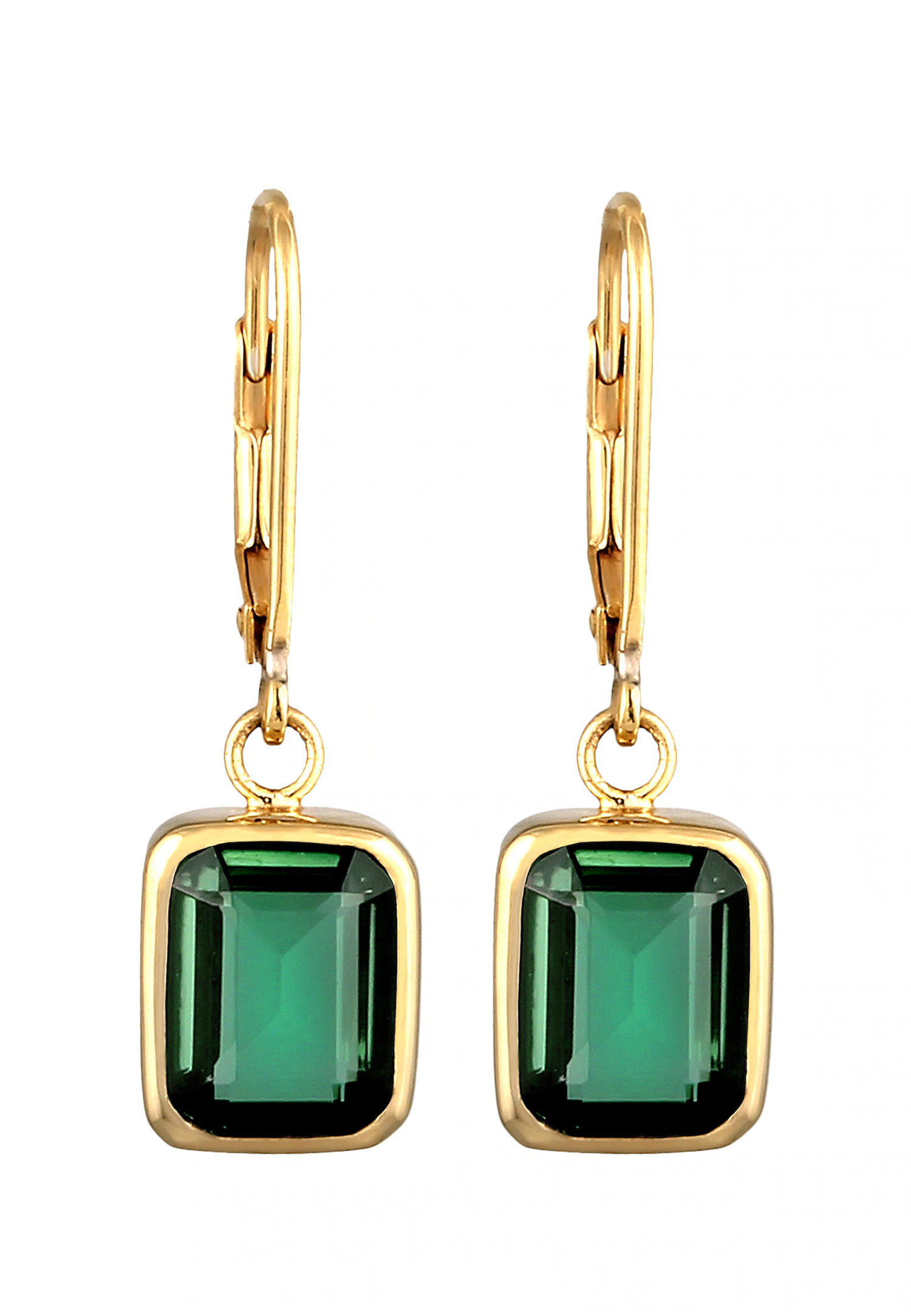 Elli PREMIUM Elli PREMIUM Boucle d'oreille Femmes Quartz Carré Taille Emeraude Vert Argent Sterling 925 Plaqué Or Tenue de Soirée Or