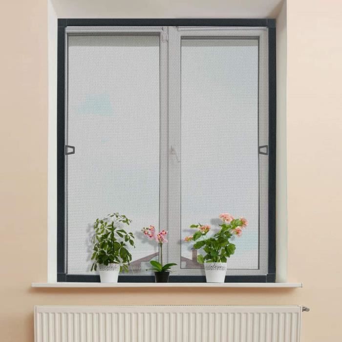 Moustiquaire - Aufun - 120 x 140 cm - Aluminium Anthracite - Gaze en Fibre de Verre - Ajustable