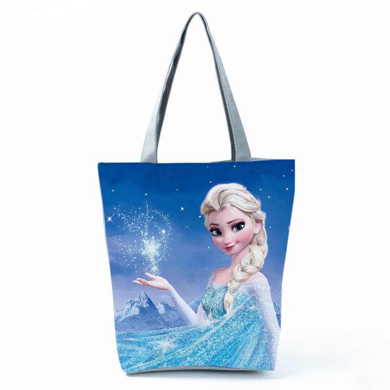 Borsa da viaggio stampata Frozen Elsa DONNA Borsa per la spesa riutilizzabile di grande capacità Borsa a tracolla da spiaggia blu artistica per ragazza Design personalizzato