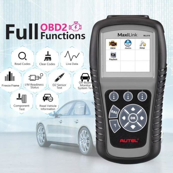 Autel MaxiLink ML619 Car Diagnostic Tool with Full OBD2 Functions and OBD2 Code Reader in French
