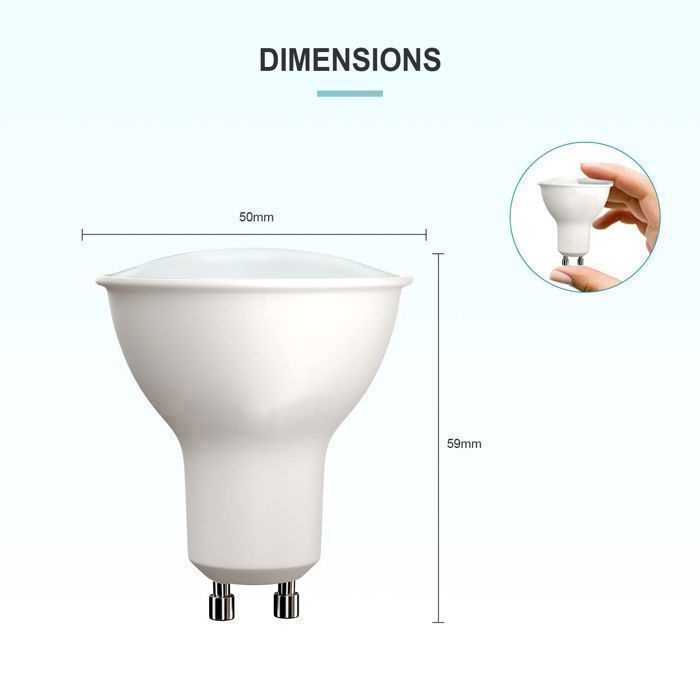 LED - Lampadina LED - GU10 - Equivalente a 5W (80W) - 790LM - 6500K - Bianco neutro - Angolo del fascio luminoso 120° - Classe energetica B - 10 pezzi