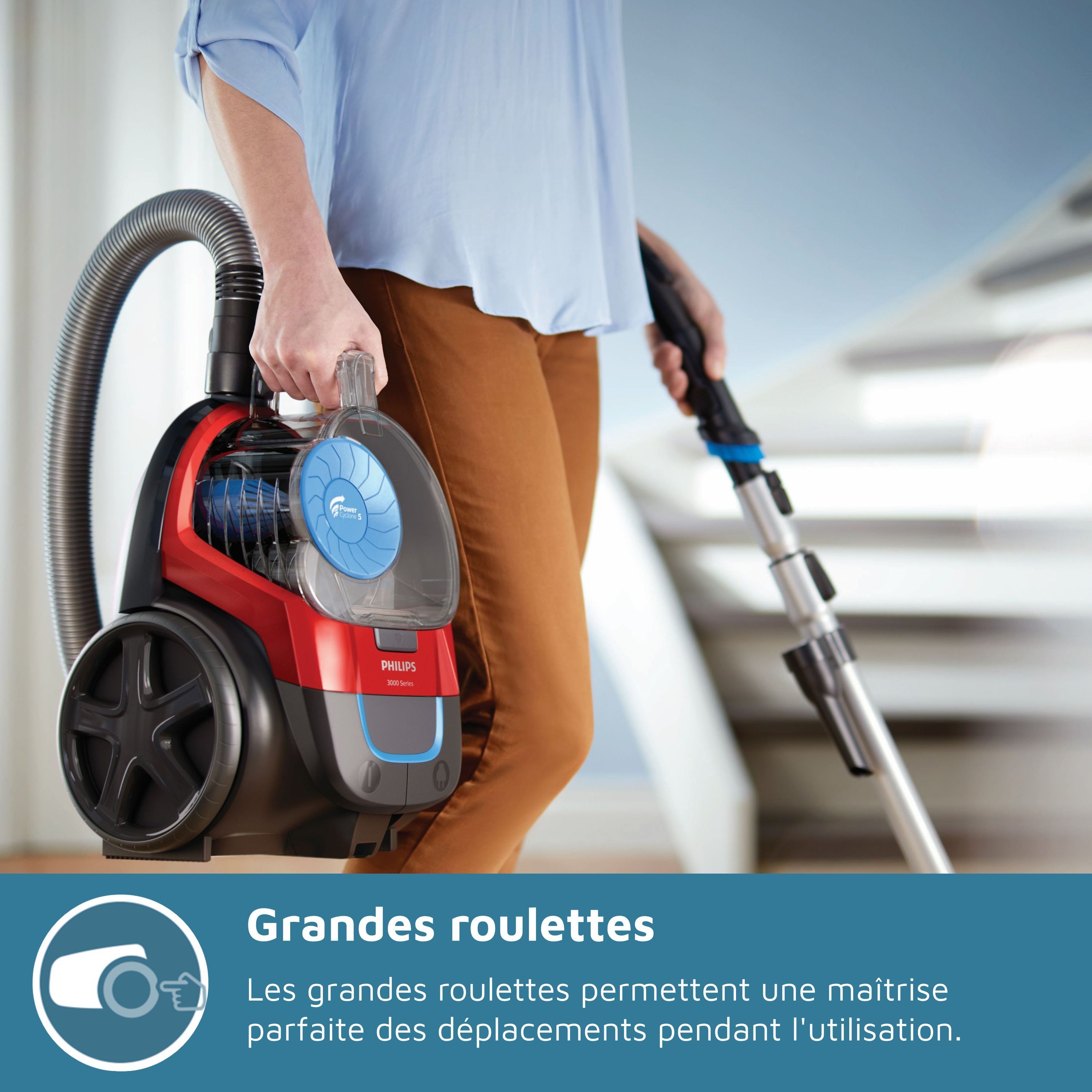 Aspiradora sin bolsa PHILIPS - FC9330/09 - Serie 3000 PowerPro Compact - 900 W - 76 dB - Roja
