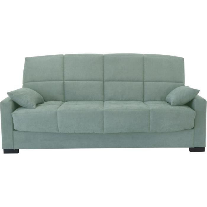 Sofá cama de 3 plazas MEGAN 14 - Tela Soro verde almendra - Con reposabrazos - Superficie para dormir 130 x 190 cm - Ancho 223 x Profundidad 96 x Alto 103 cm