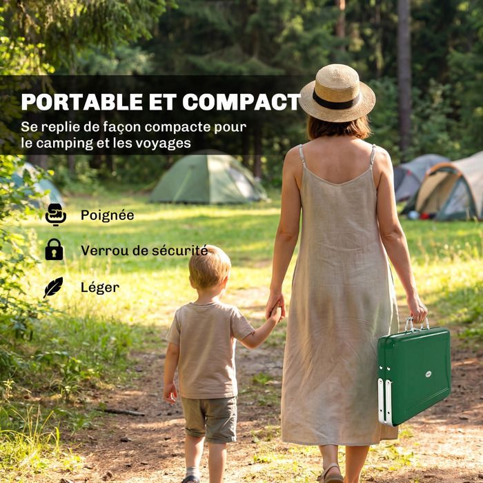 Barbecue au charbon de bois - Outsunny - portable et pliable - poignée et pieds repliables - acier - 40 x 28 x 25,5 cm - vert foncé