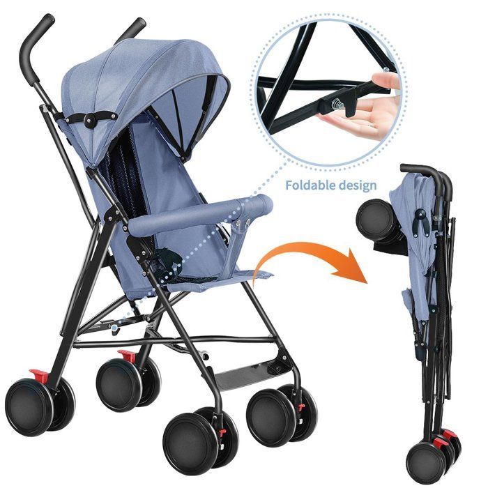 Cochecito de bebé MIPAN - Cochecito tipo paraguas ultracompacto y ligero - Con almohadillas de algodón y mosquitera - Hasta 20 kg - Azul