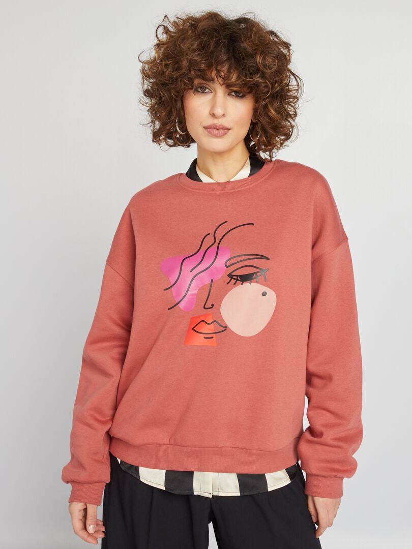 Bedrukte fleece sweater - ROOD
