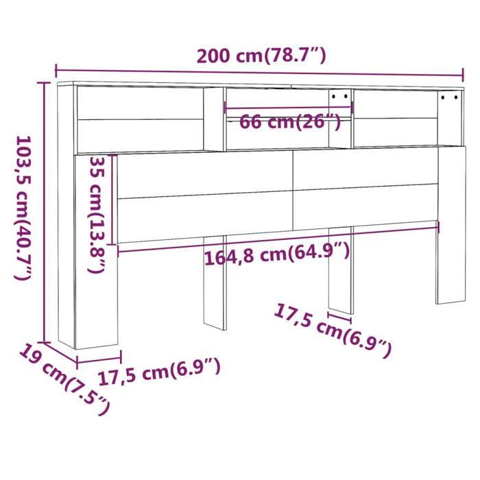 Tête de lit avec rangement accessoire de lit table de chevet etagere 200 x 19 x 103,5 cm MDF gris TDL0200031