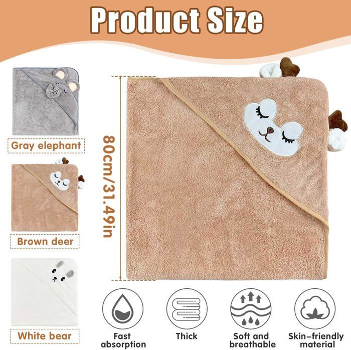 3 Babyhandtücher für Neugeborene, super saugfähige Handtücher und ein 80x80 cm großer Bademantel