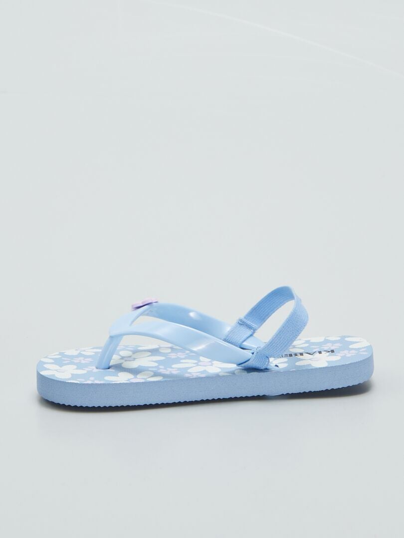 Bedrukte teenslippers met elastische band - BLAUW