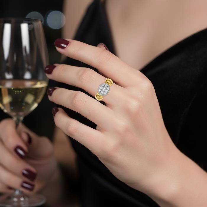 Bague Femme en Plaqué Or 18K – Anneau Élégant Serti d'Oxydes de Zirconium Étincelants –Idée Cadeau Romantique, Anniversaire, Noël