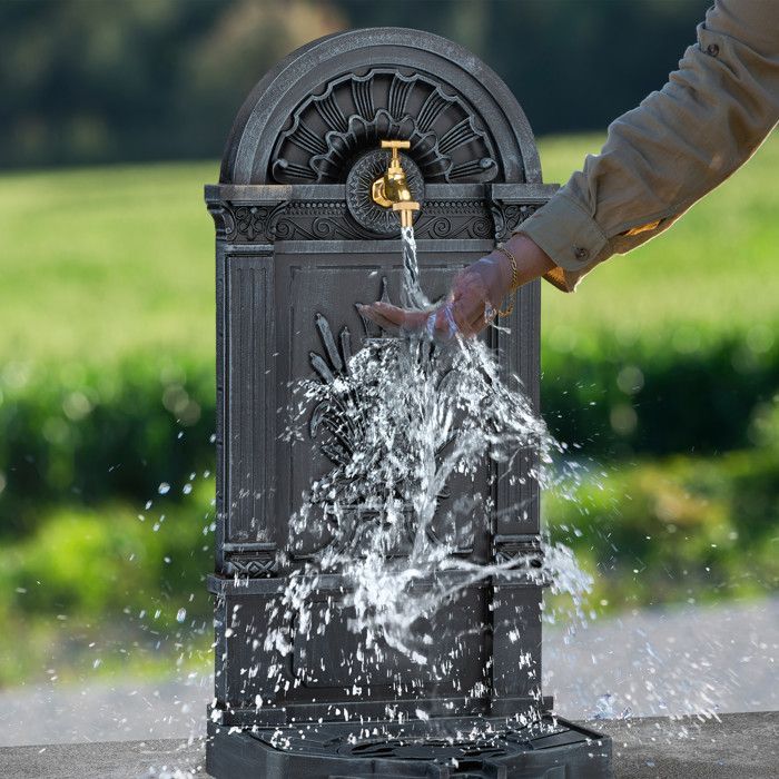 Relaxdays Outdoor Garden Fountain, Nostalgic Design, Tap and Basin, Freestanding, HxWxD: 82.5 x 39 x 33 cm, Grey