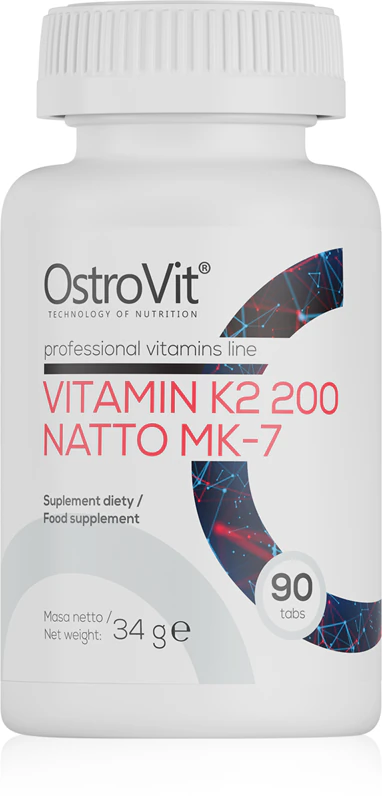 OstroVit Vitamina K2 200 Natto MK-7, suplemento alimentar que auxilia na saúde dos ossos e dentes.