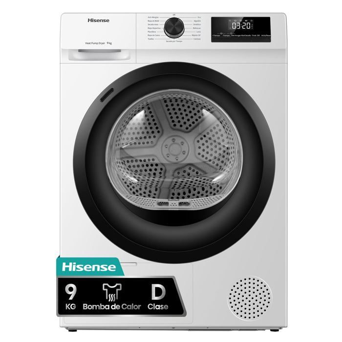 Secadora Hisense DHQE900UWDC - Capacidad de 9 kg - 590x595x845 mm - 44 kg - Ahorro de energía