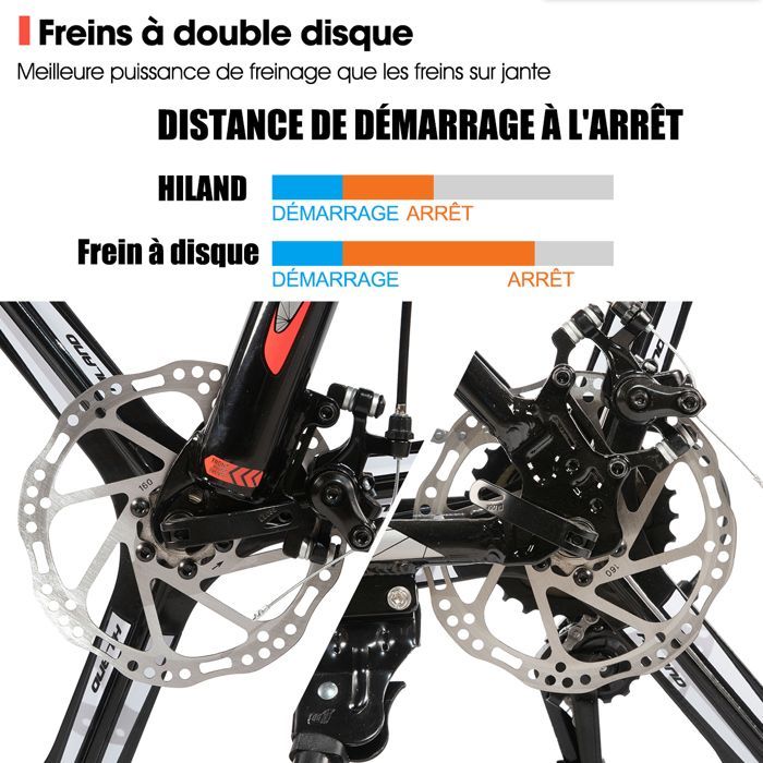 Hiland 26-inch mountainbike voor volwassenen, 3 spaken, 18 versnellingen, voor dames en heren, met dubbele schijfremmen, lichtgewicht aluminium frame