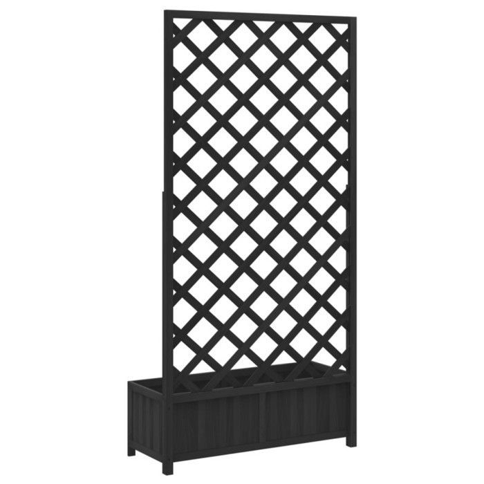 vidaXL Jardinière avec Treillis, Lit Surélevé, Bac à Fleurs, Pot de Plantes, Boîte à Fleurs Jardin Patio Terrasse, Noir Bois 365481