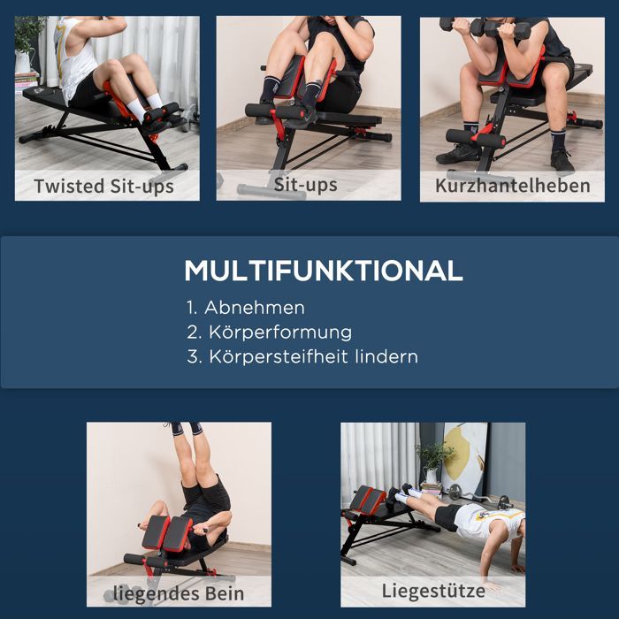 Banco de pesas multieje ajustable, banco de fitness, banco inclinado, máquina de ejercicios abdominales, negro, 64 x 146 x 73,5-85 cm para un