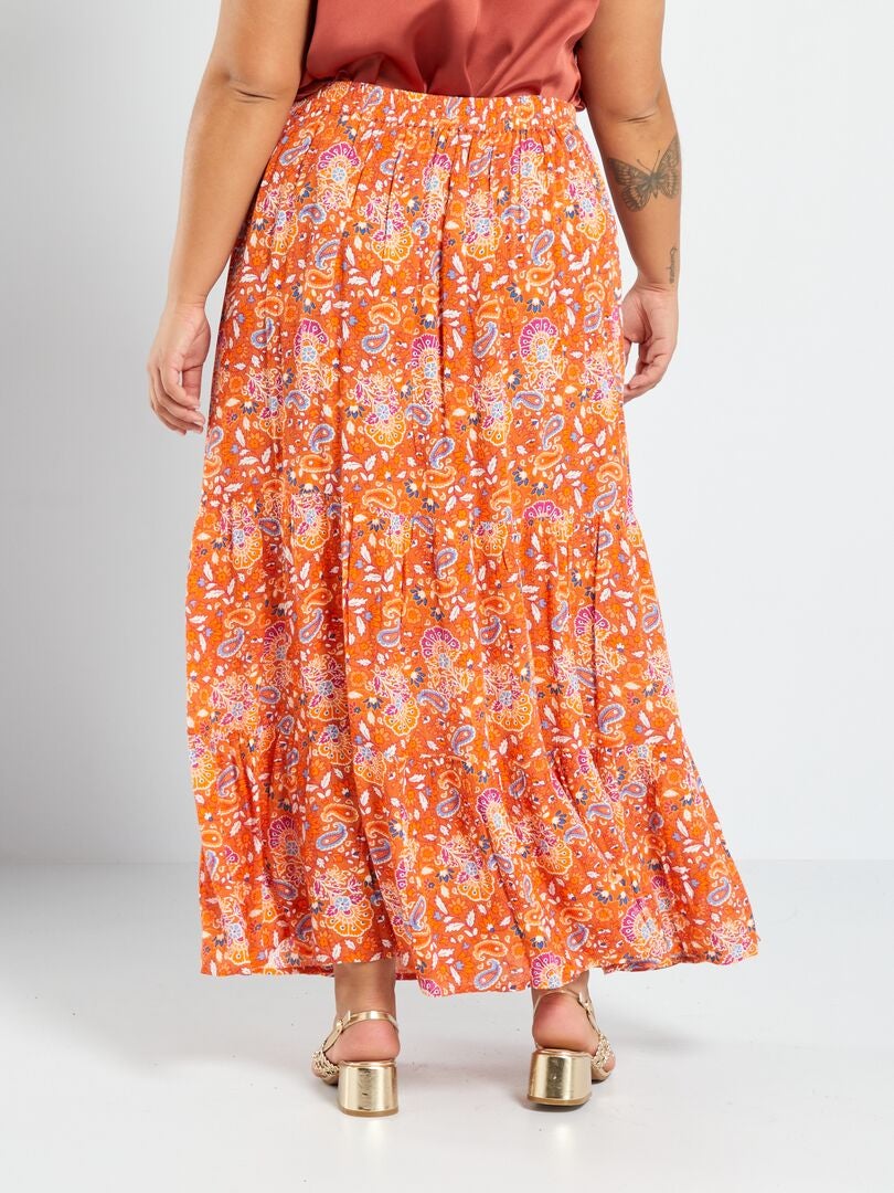 Falda larga con volantes estampados - NARANJA