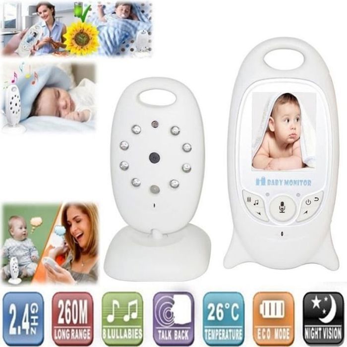 BABYALARM - BABYALARM Trådløs videobabyalarm multifunktionel - Mærke - Model - Farve-LCD - Nattesyn - 8 vuggeviser