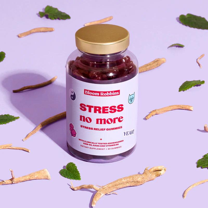 Bloom Robbins STRESS no more suplemento alimentar em gomas mastigáveis para auxiliar no equilíbrio mental