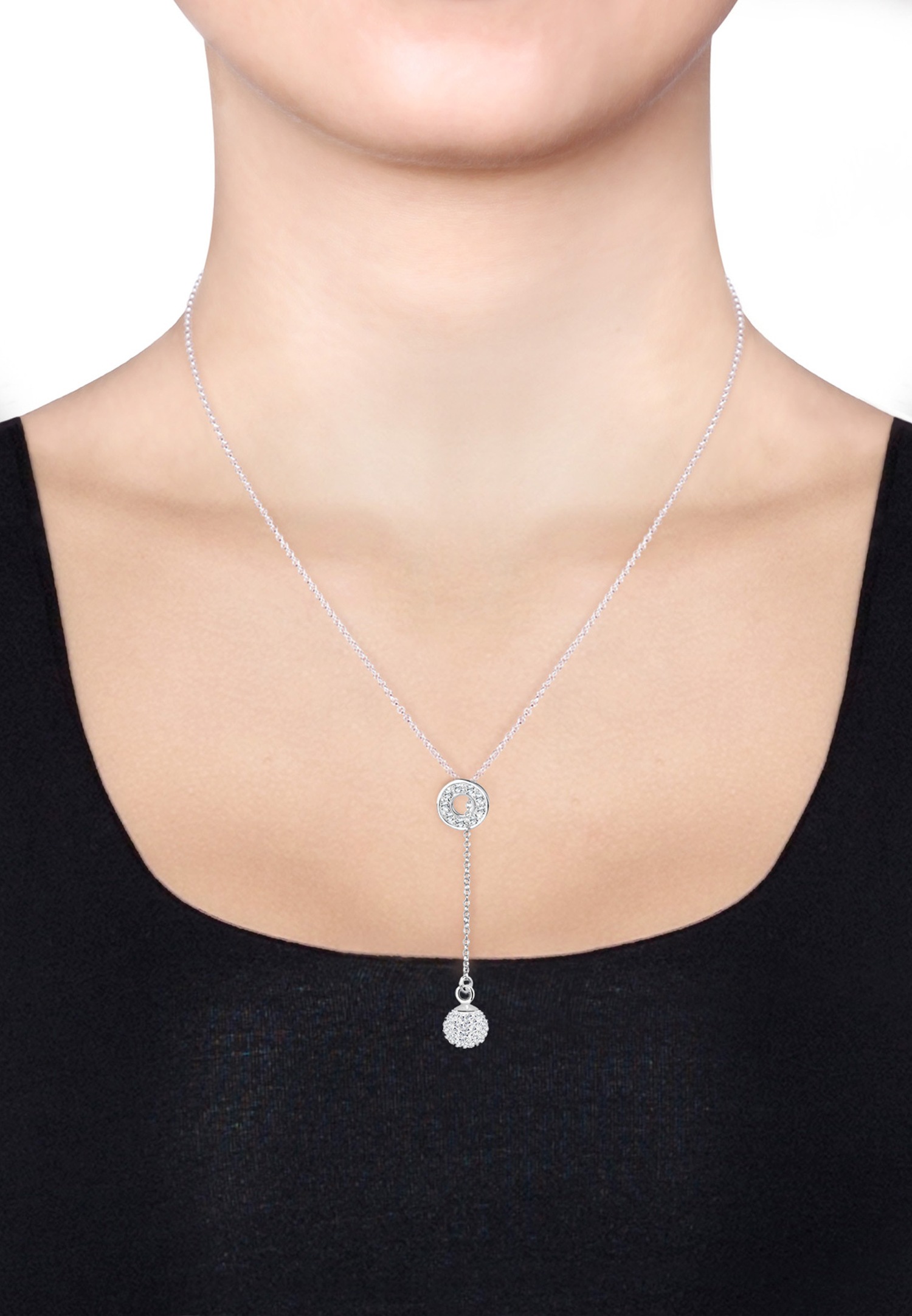 Elli Femmes chaîne en Y boule avec cristaux en argent sterling 925