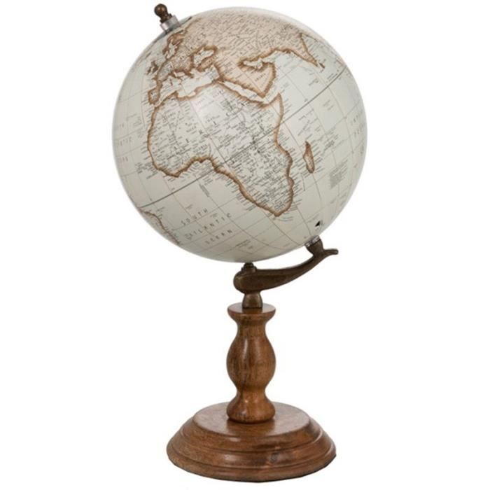 Globo terráqueo con soporte - J-LINE - 22x22x38cm - Madera blanca - Decoración vintage - Interior mixto