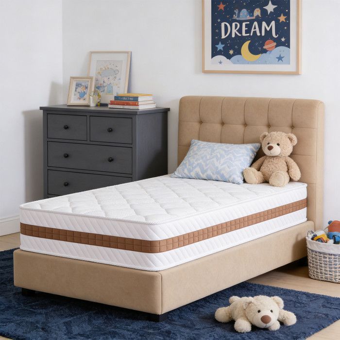 Colchón de 90x190 cm, 26 cm de grosor, doble cara, ergonómico, híbrido de espuma y muelles ensacados, certificado Oeko-TEX, ergonómico, sueño profundo.