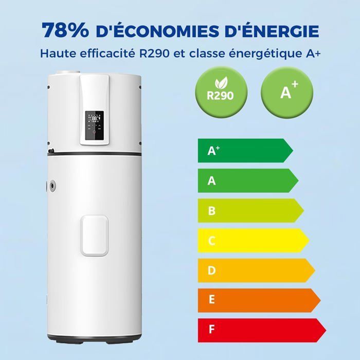 Vertical Heat Pump Water Heater - 185 L - R290 Refrigerant - Ideal for hotels, outdoor use, etc. - Wi-Fi enabled - Solar compatible