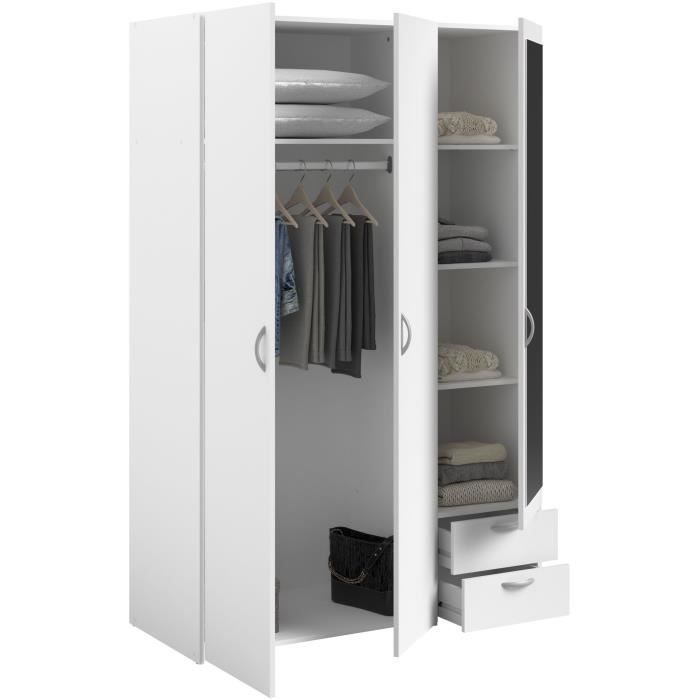 Chambre complète adulte ZODIAC : Lit 140x190 avec tiroir + Armoire 3 portes et 2 tiroirs + 2 chevets - Décor Blanc - PARISOT