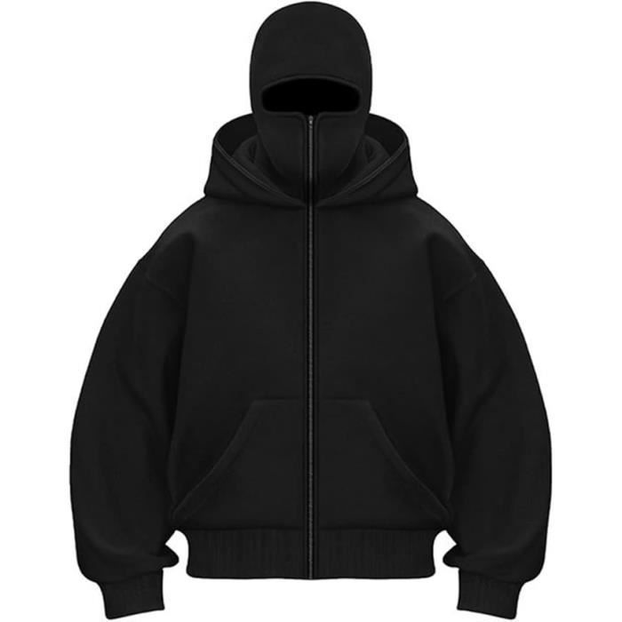 Zip-Up Hoodie - FINDPITAYA - Black - Long Sleeves - Hooded Collar - Men's