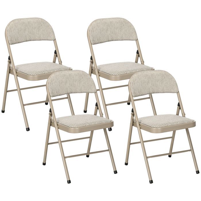 Lot de 4 chaises pliantes HOMCOM chaises de salle à manger portables avec coussin en lin et cadre en acier beige