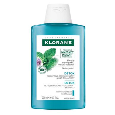 Klorane Aquatic Mint Detox normál hajra való sampon, menta Bio Detox, tisztít, szennyezés elleni, 200 ml