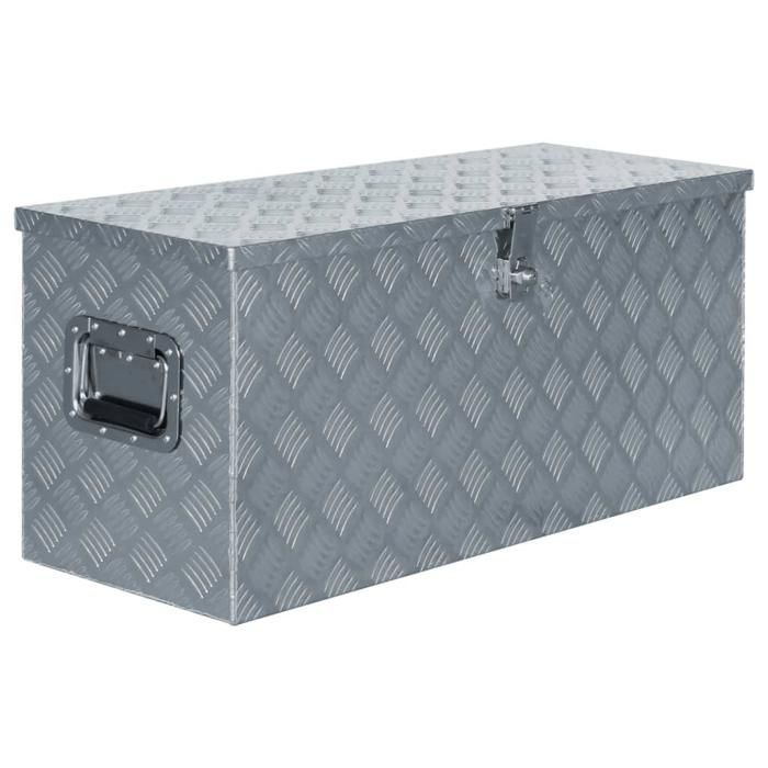 Caja de herramientas de aluminio, estuche de almacenamiento, cofre de herramientas, 90,5 cm, plata, 02_0003211