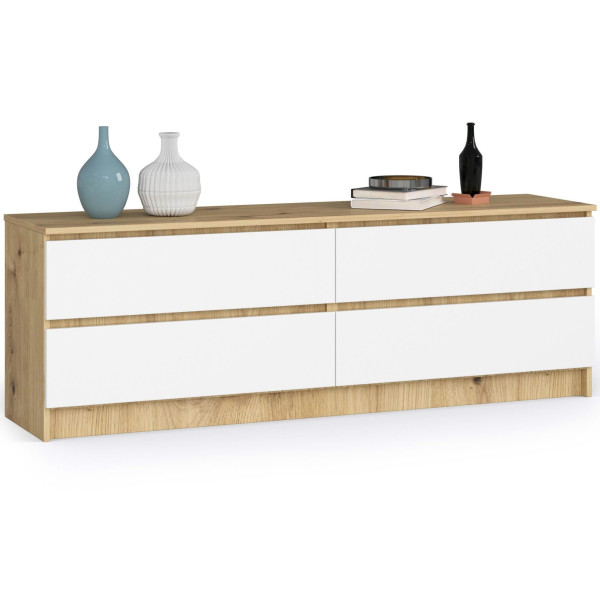 Komoda AKORD K160 Dąb Artisan 160 cm Biały mat 160x40x55 cm