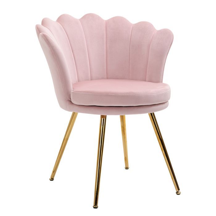 Shell-shaped armchair - HOMCOM - velvet dressing chair with gold metal legs for living room or bedroom - velvet - powder pink