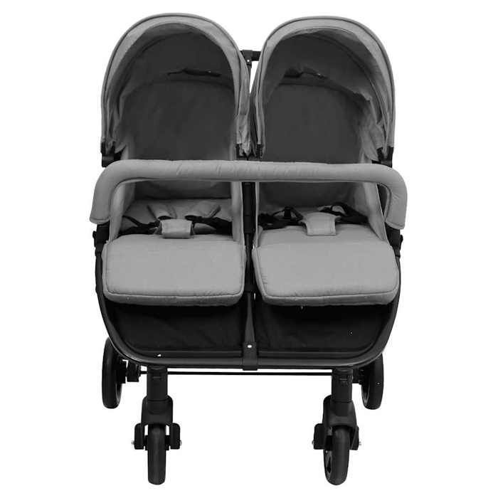 Double stroller - vidaXL - Light grey and black - Steel - 5-point harness - Foldable