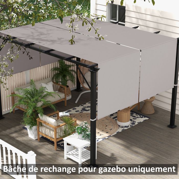 Juego de 2 toldos de repuesto para pérgola - Outsunny - retráctiles, 4,9 x 1,2 m - tejido de poliéster con protección UV - color caqui claro
