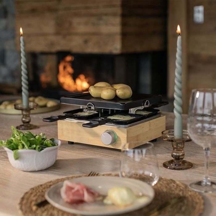 Parrilla raclette para 4 personas - LIVOO - DOC311 - 800W - 4 personas - Placa antiadherente extraíble - Termostato ajustable