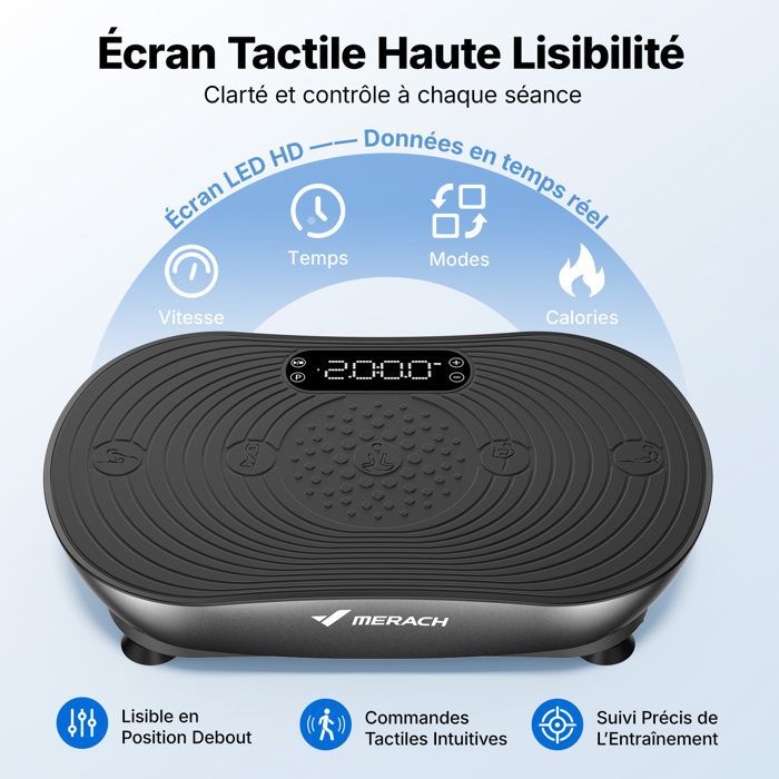 MERACH PRO Vibrationsplade med fjernbetjening - 99 niveauer - Indbyggede højttalere/Bluetooth - Manuel/automatisk tilstand - Sort