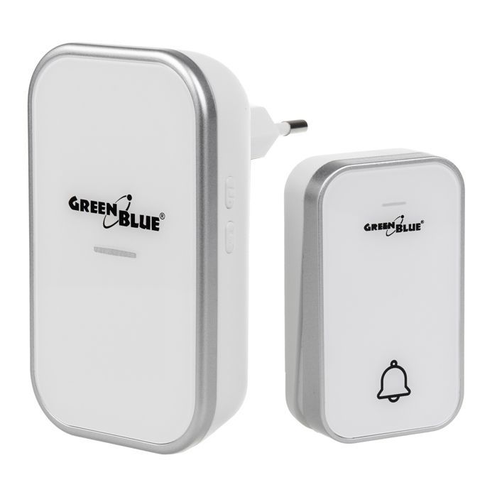 Sonnette sans fil, sans pile, cinétique, GB157 W GreenBlue, 38 mélodies, blanc, portée jusqu'à 200m, IP44